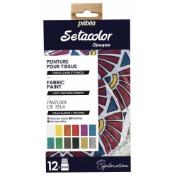 Pebeo Setacolor Fabric Paint 12x 20ml Opaque Textile Light &Dark Material 757481